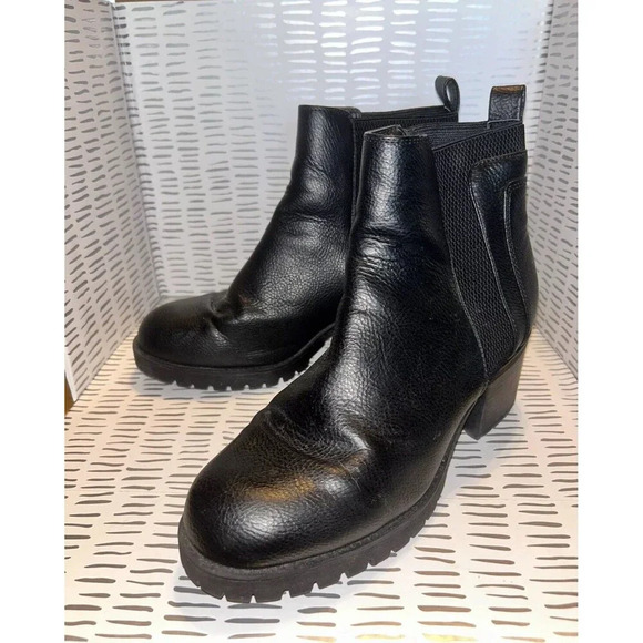 Mia‎ Noland Y2K Chunky Stacked Block Moto Boot Bootie Heel Shoe Grunge Black 10 - Picture 1 of 7